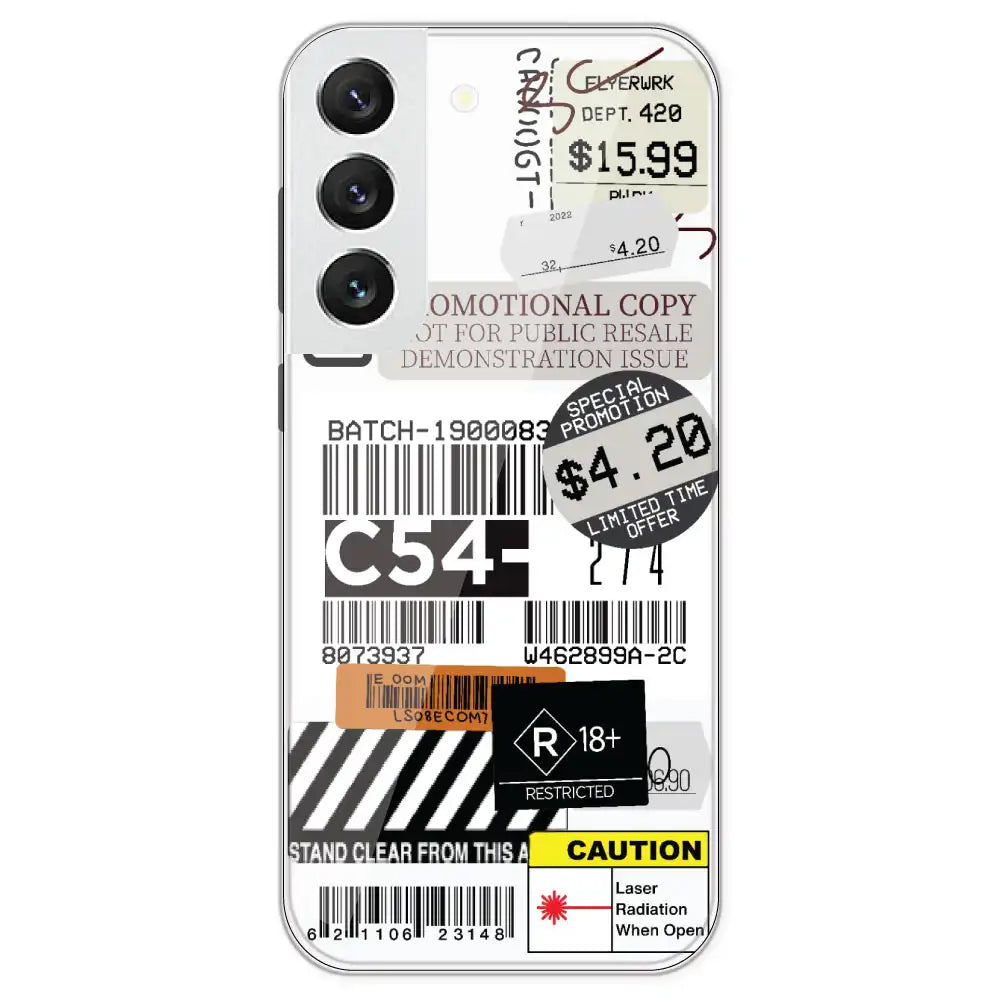 Labels - Clear Printed Silicone Case For Samsung Galaxy S22