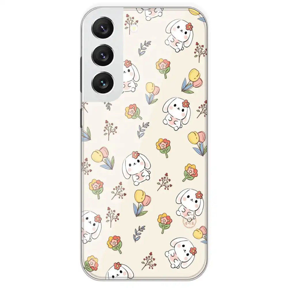 Cute Bunny And Flowers - Printed Silicone Case For Samsung Galaxy S22