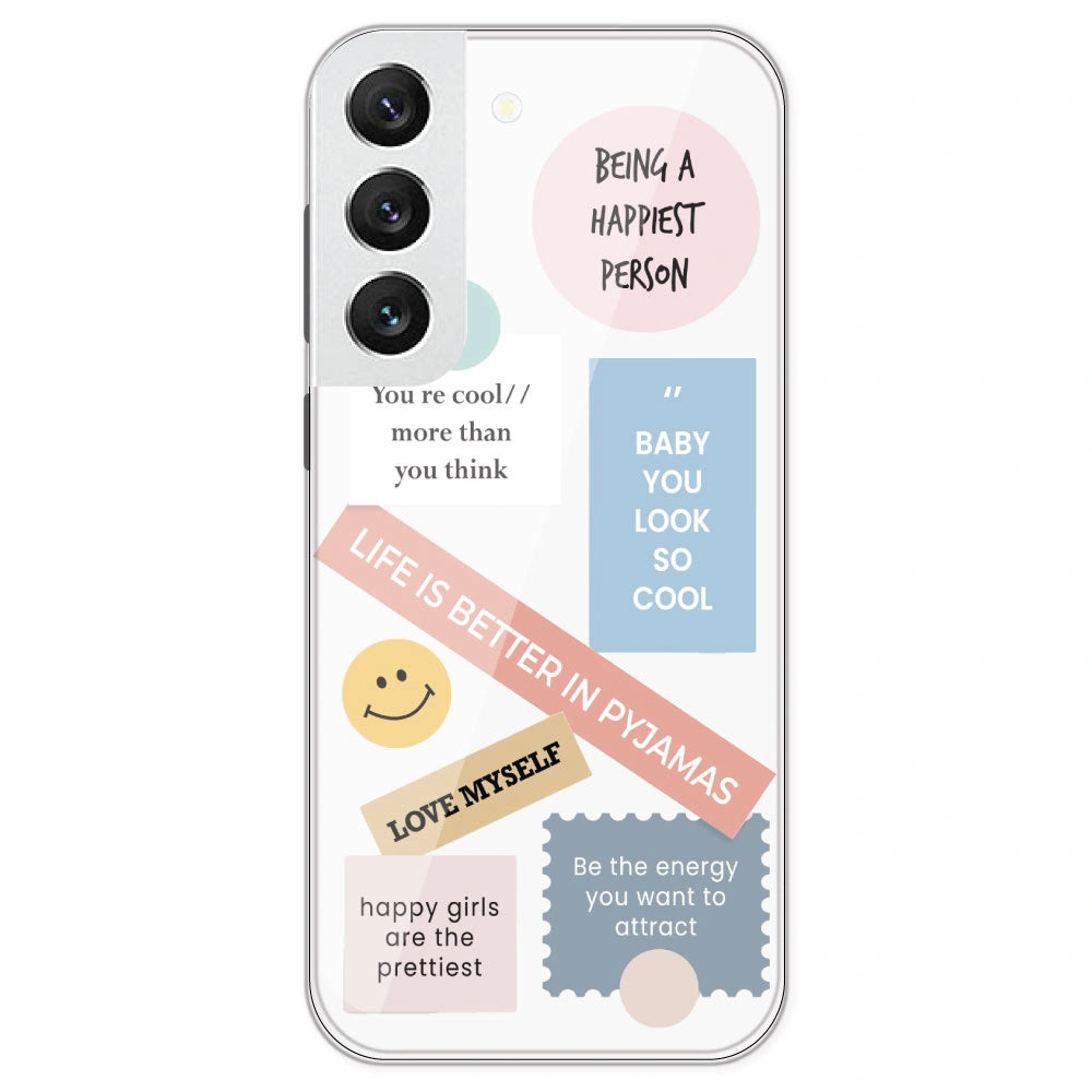Be Happy - Clear Printed Silicone Case For Samsung Galaxy S22