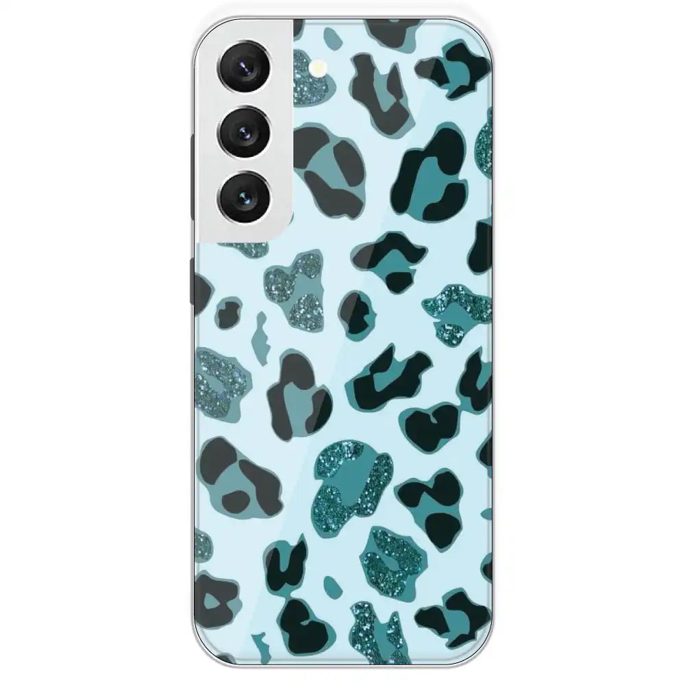 Blue Leopard Glitter Print - Printed Silicone Case For Samsung Galaxy S22