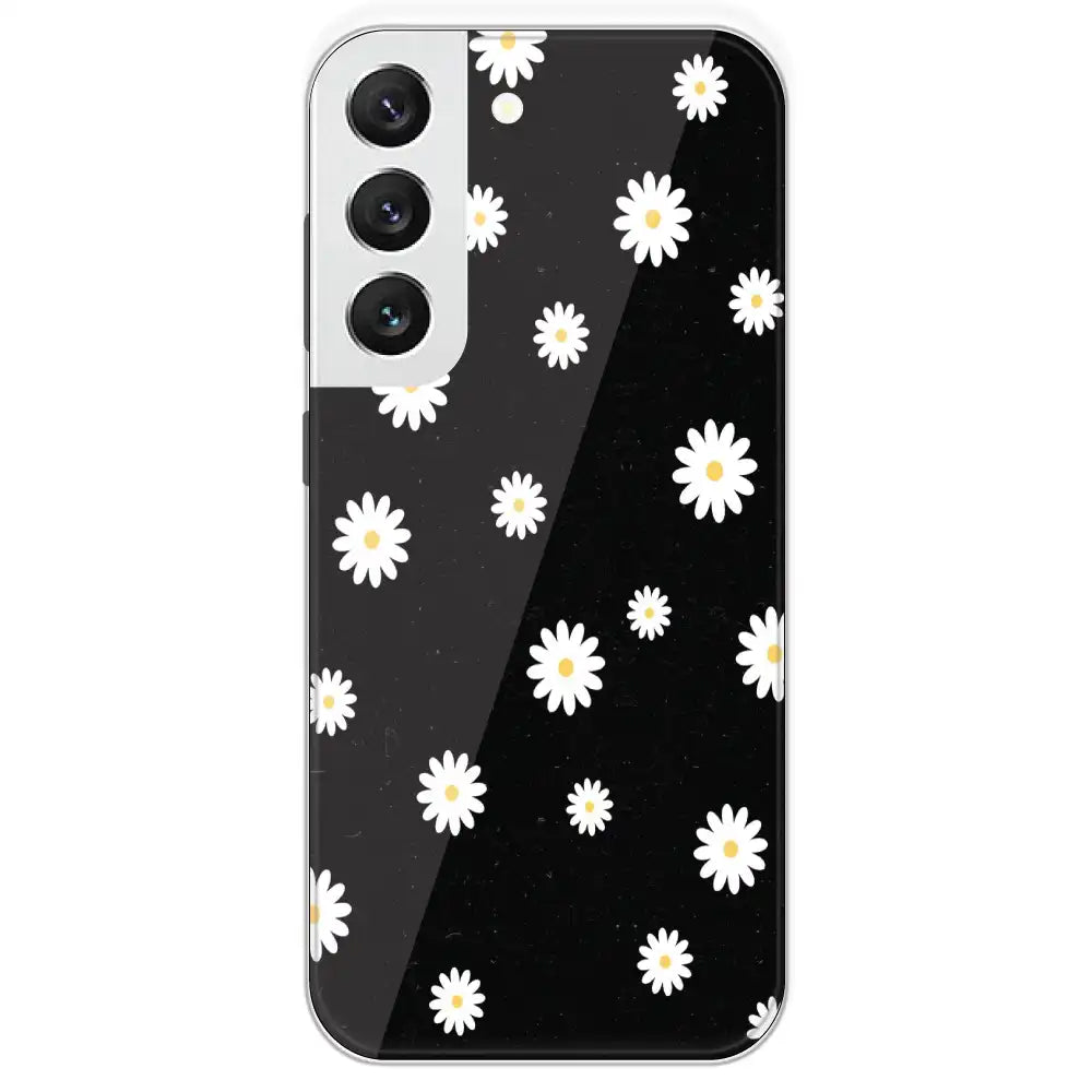 White And Black Flower - Printed Silicone Case For Samsung Galaxy S22