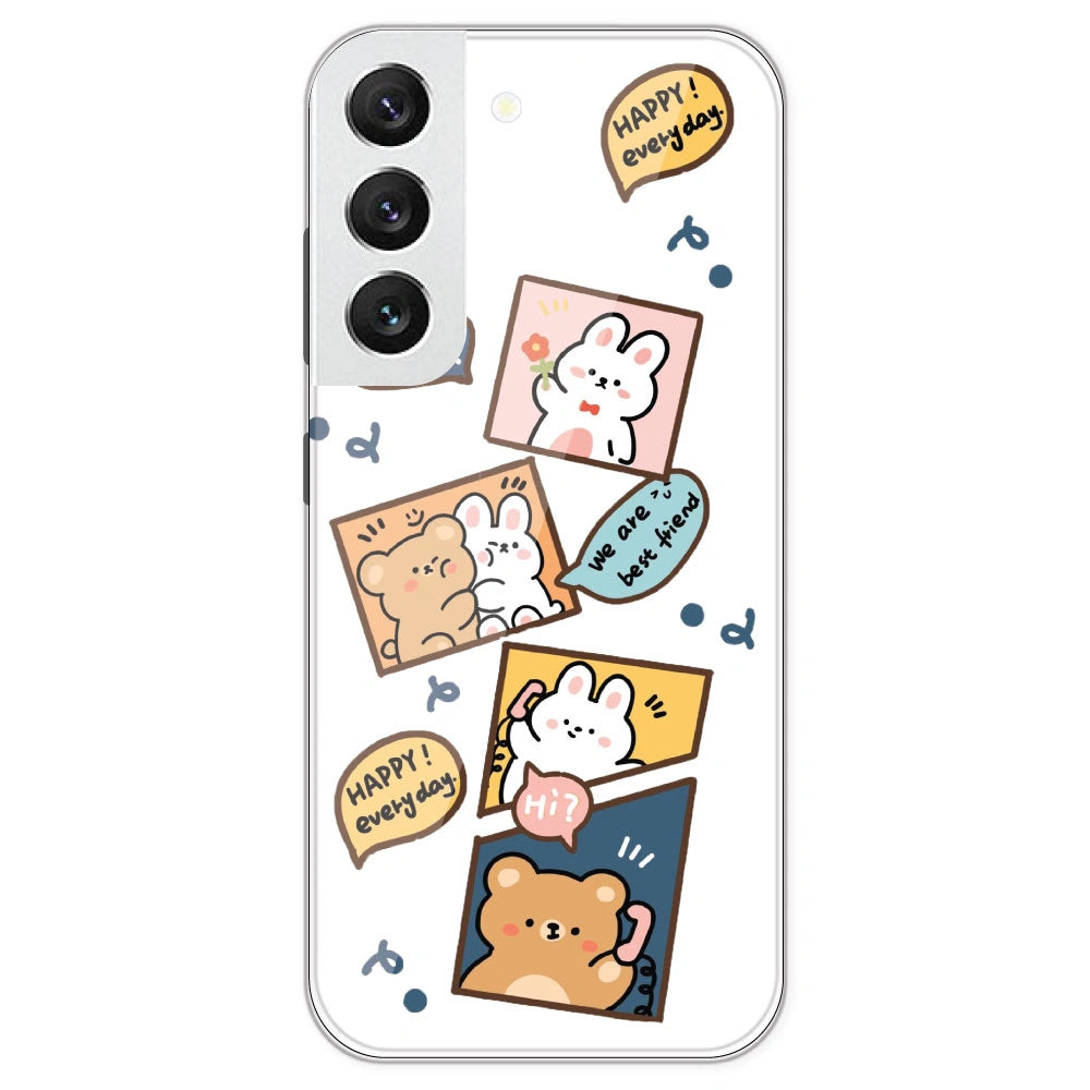 Happy Rabit And Bear - Clear Printed Silicone Case For Samsung Galaxy S22