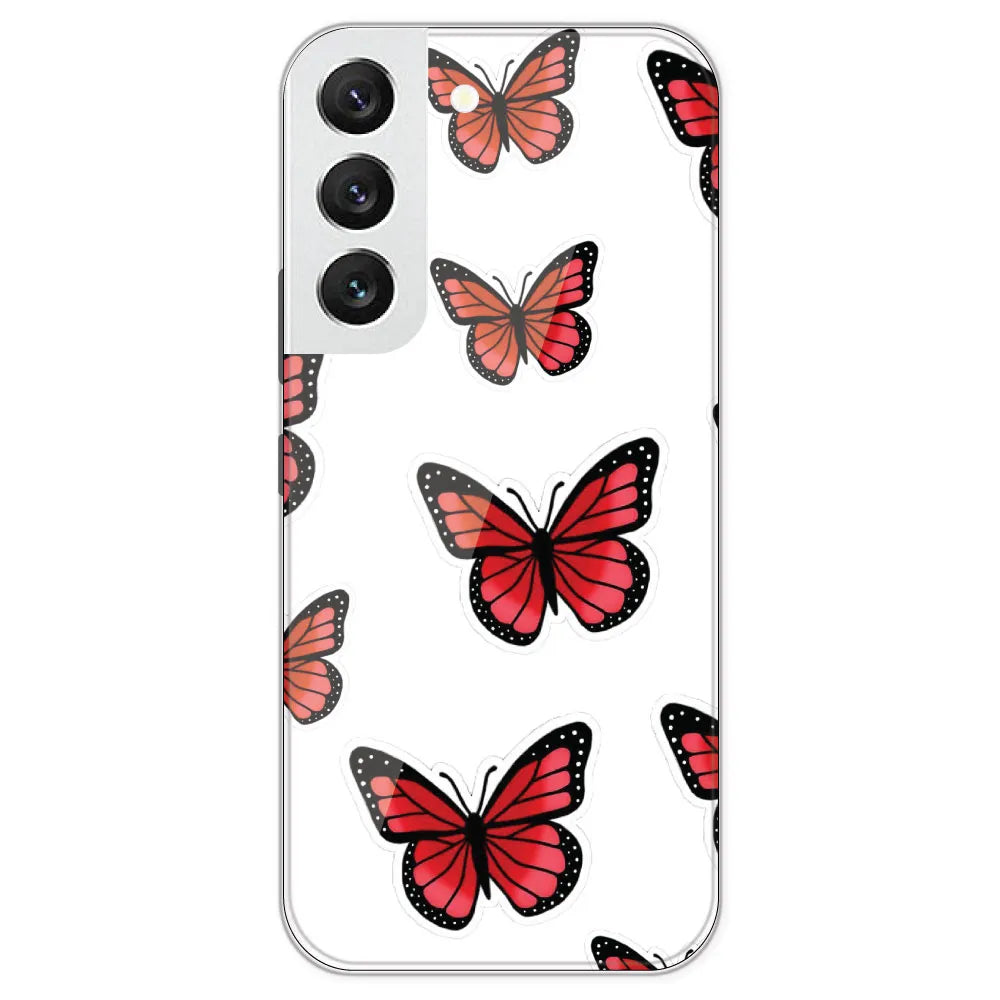 Red Butterfly - Clear Printed Silicone Case For Samsung Galaxy S22