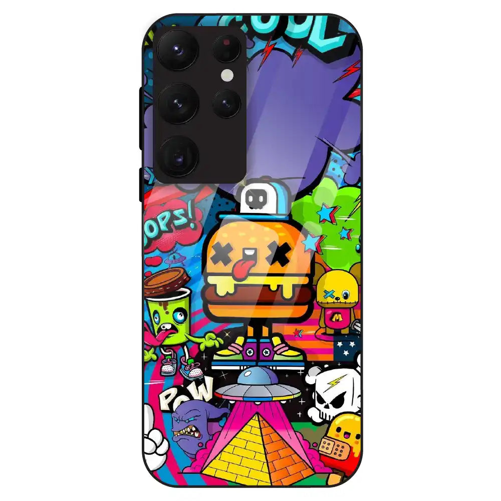 Colorful Graffiti Cartoon - Glass Case For Samsung Galaxy S22 Ultra