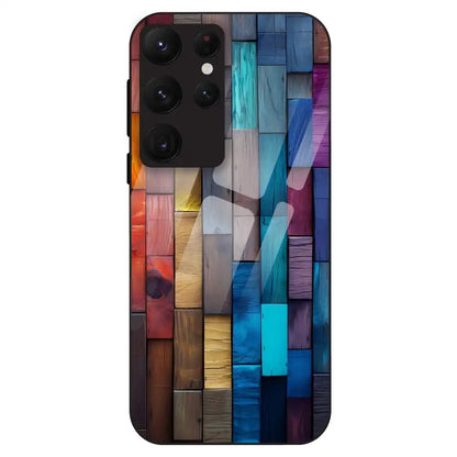 Color Block Wood Texture - Glass Case For Samsung Galaxy S22 Ultra
