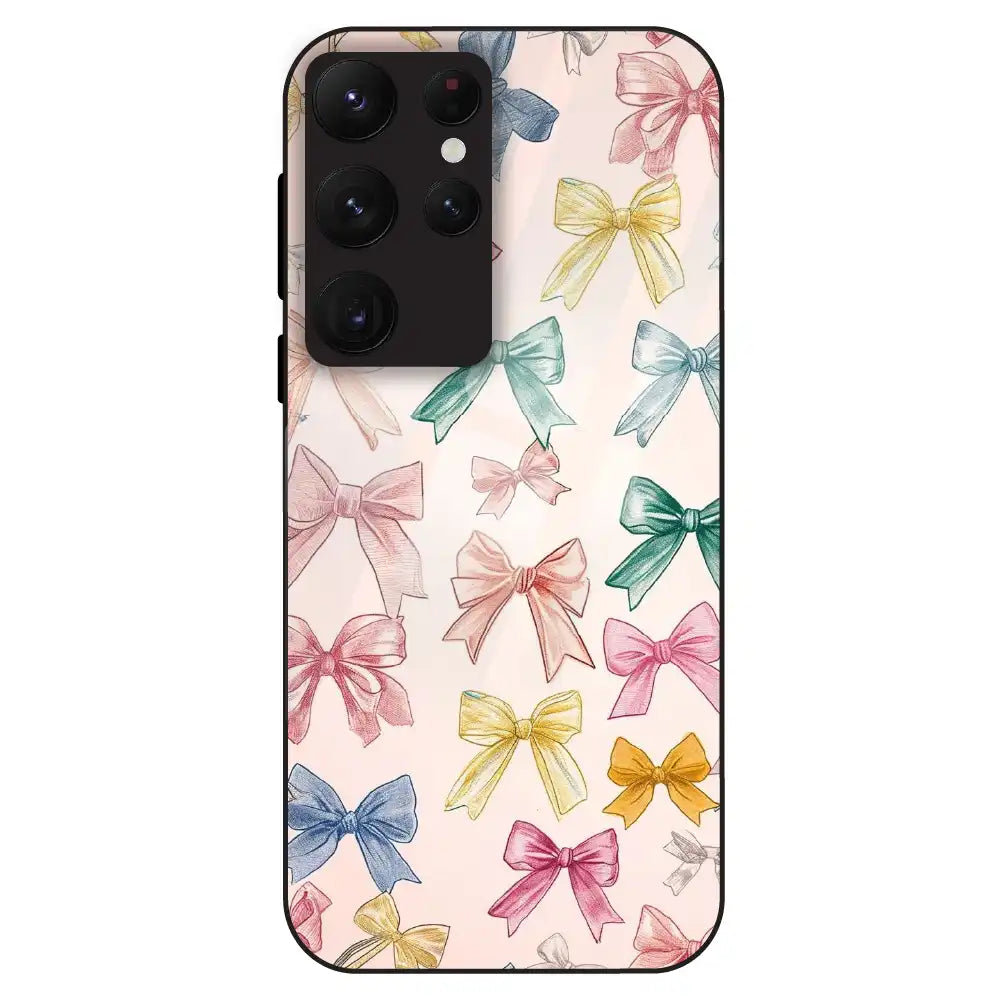 Pastel Bow Pattern - Glass Case For Samsung Galaxy S22 Ultra