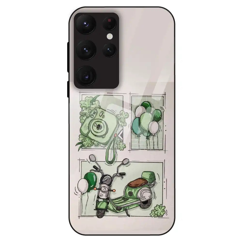 Vintage Green Sketch Aesthetic - Glass Case For Samsung Galaxy S22 Ultra