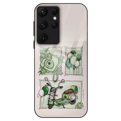 Vintage Green Sketch Aesthetic - Glass Case For Samsung Galaxy S22 Ultra