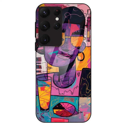 Abstract Neon Portrait - Glass Case For Samsung Galaxy S22 Ultra