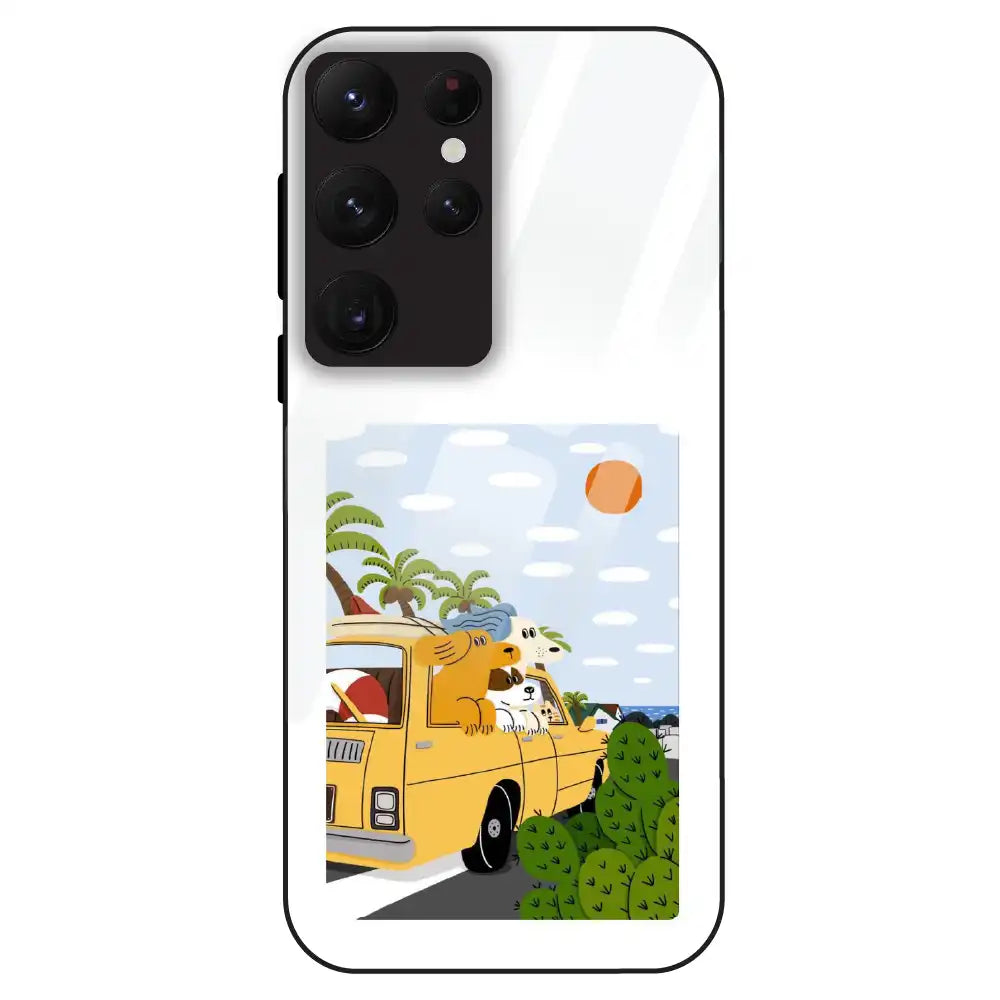 Cute Dog Travel Cartoon - Glass Case For Samsung Galaxy S22 Ultra