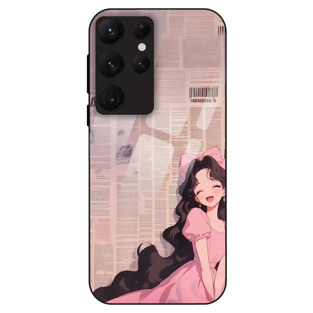 Cute Pink Anime Girl - Glass Case For Samsung Galaxy S22 Ultra