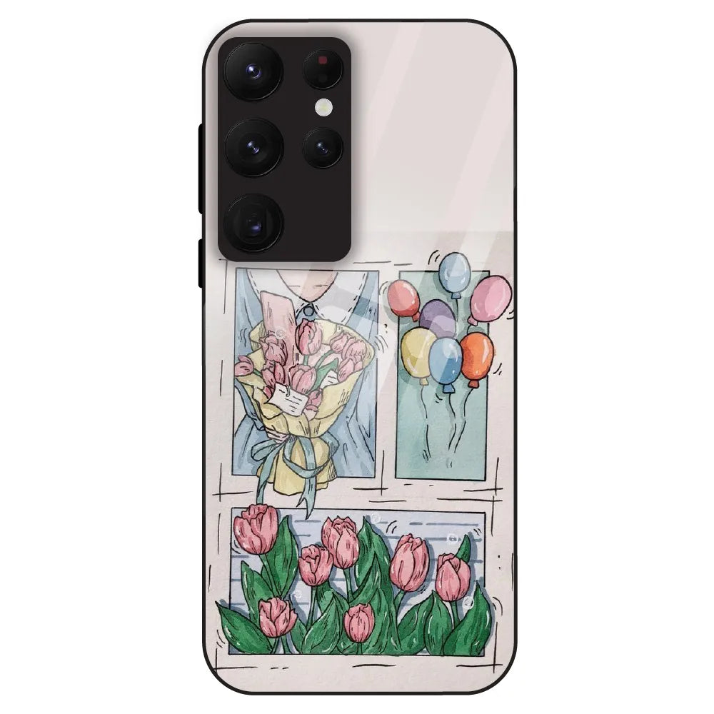 Tulip Aesthetic Sketch - Glass Case For Samsung Galaxy S22 Ultra