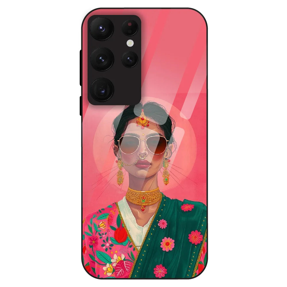 Royal Ethnic Diva - Glass Case For Samsung Galaxy S22 Ultra