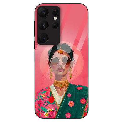 Royal Ethnic Diva - Glass Case For Samsung Galaxy S22 Ultra