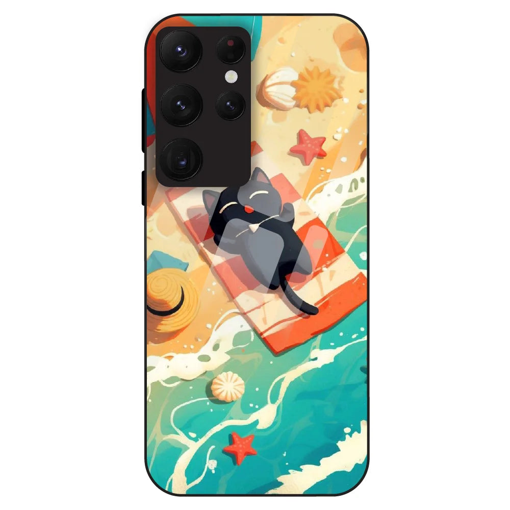 Beach Cat Aesthetic - Glass Case For Samsung Galaxy S22 Ultra