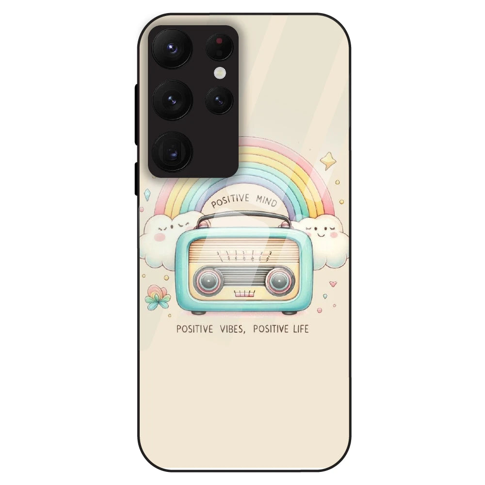 Positive Vibes Retro - Glass Case For Samsung Galaxy S22 Ultra