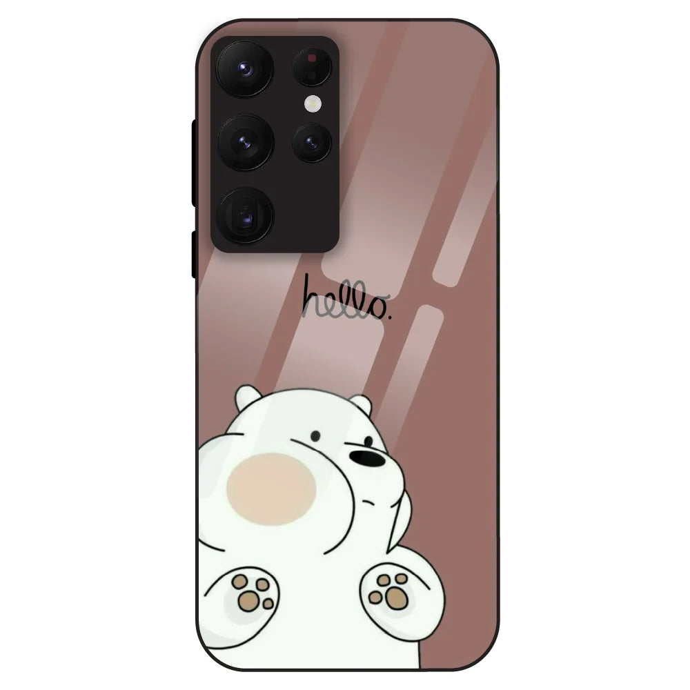 Cute Bear Minimal - Glass Case For Samsung Galaxy S22 Ultra