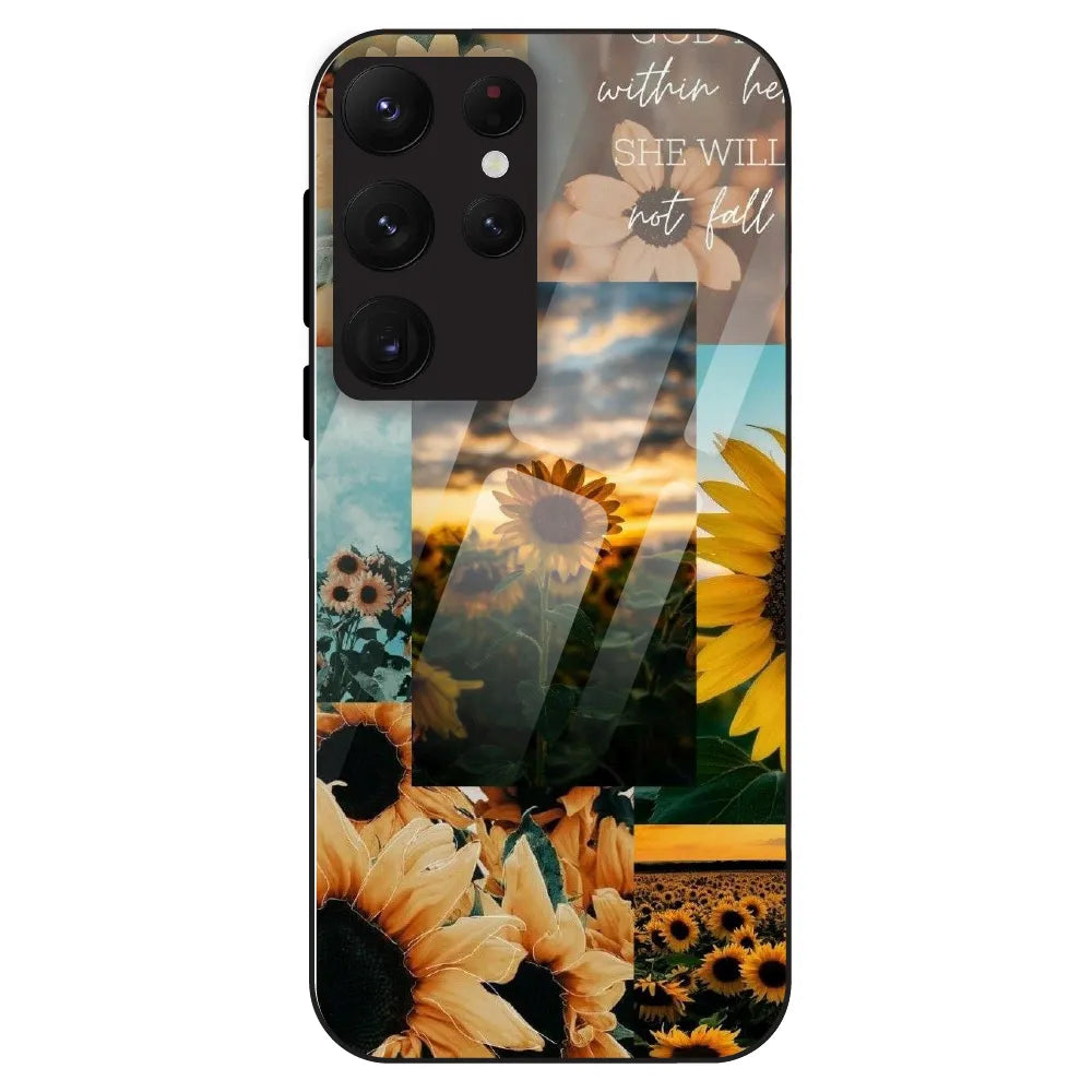 Sunflower Serenity Collage - Glass Case For Samsung Galaxy S22 Ultra