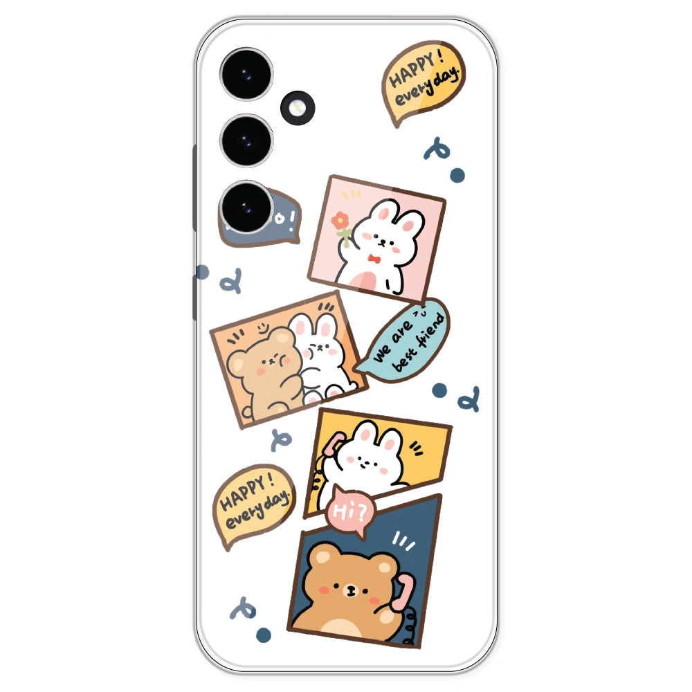 Happy Rabit And Bear - Clear Printed Silicone Case For Samsung Galaxy S23 FE