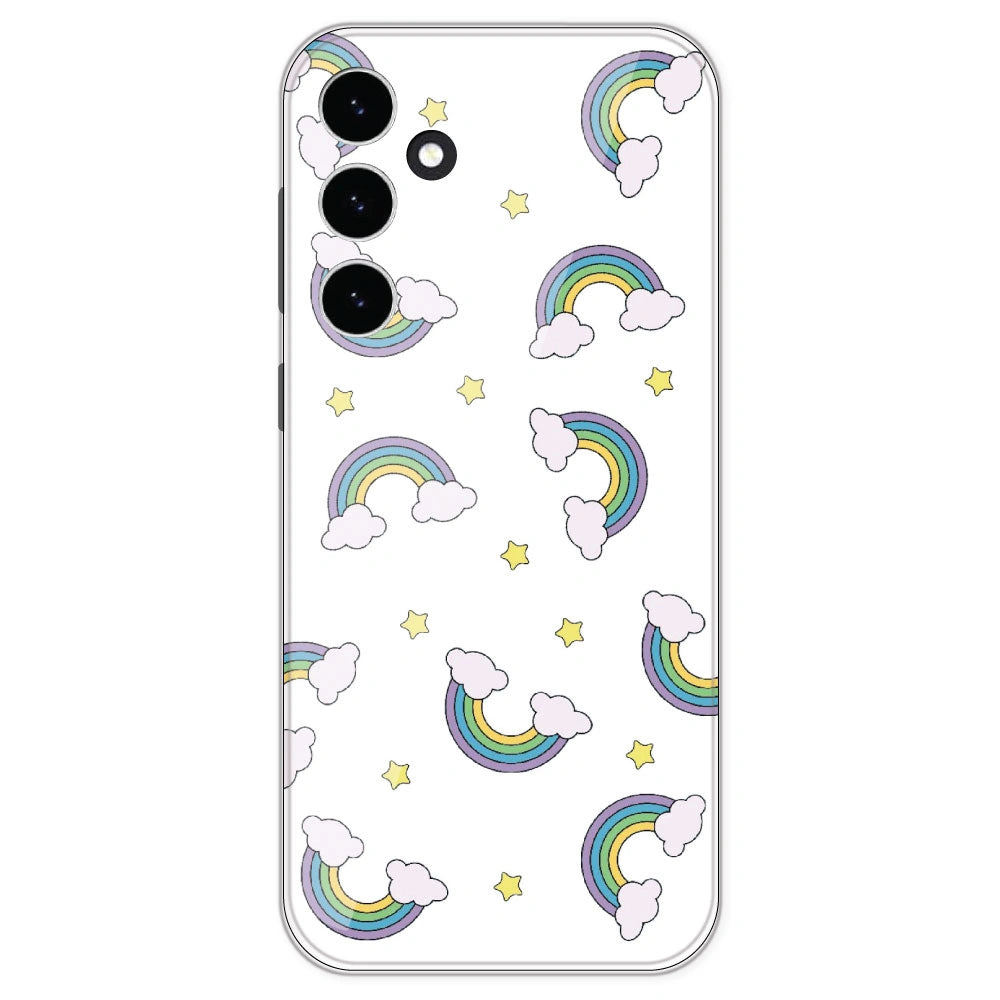 Rainbow With Clouds - Clear Printed Silicone Case For Samsung Galaxy S23 FE