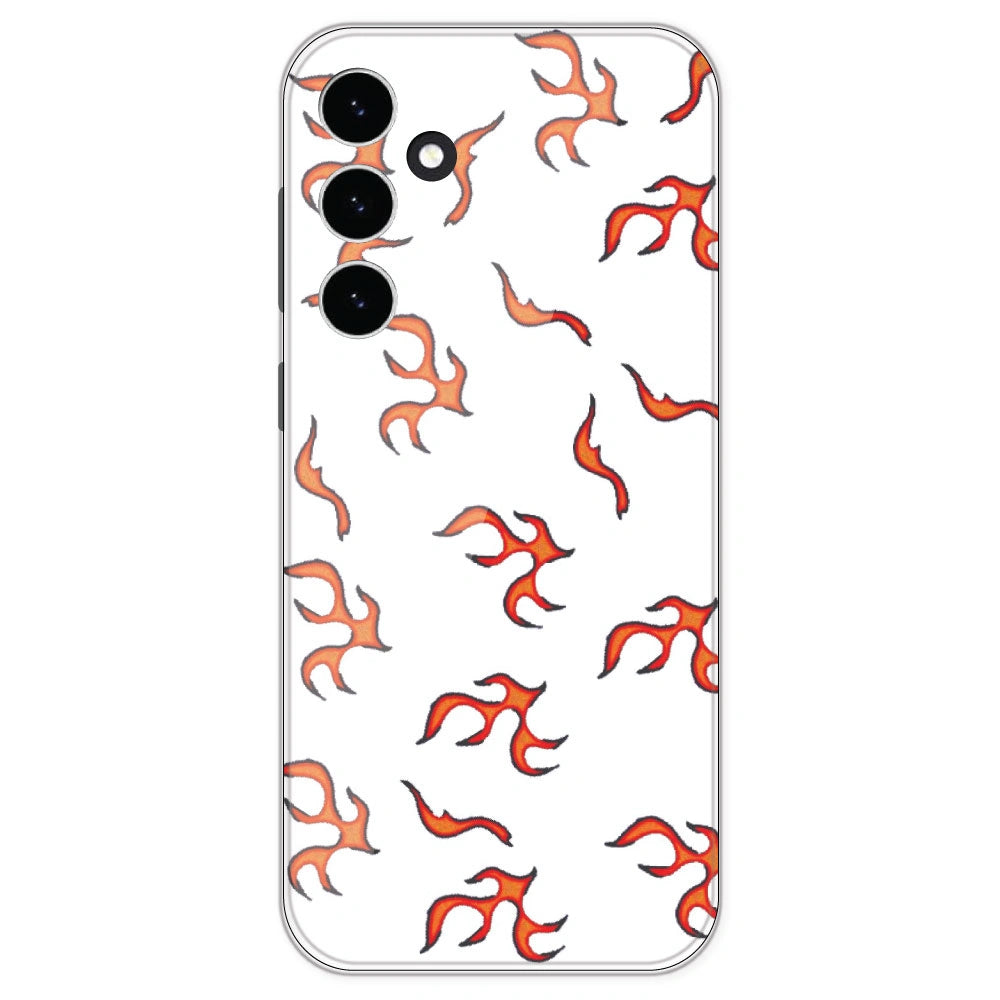 Orange Mini Flames - Clear Printed Silicone Case For Samsung Galaxy S23 FE