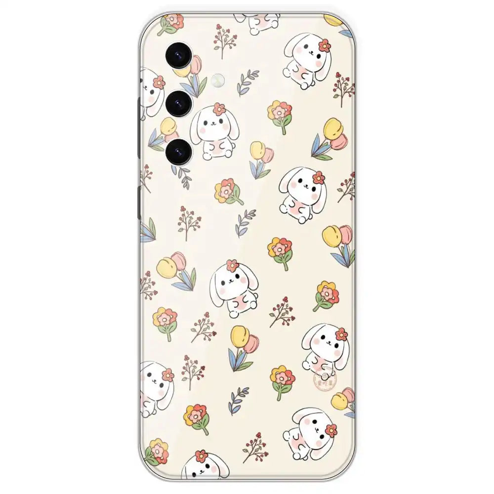 Cute Bunny And Flowers - Printed Silicone Case For Samsung Galaxy S23 Plus