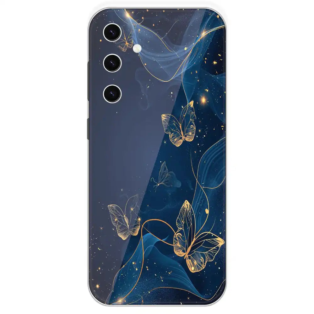 Blue With Gold Butterflies - Printed Silicone Case For Samsung Galaxy S23 Plus
