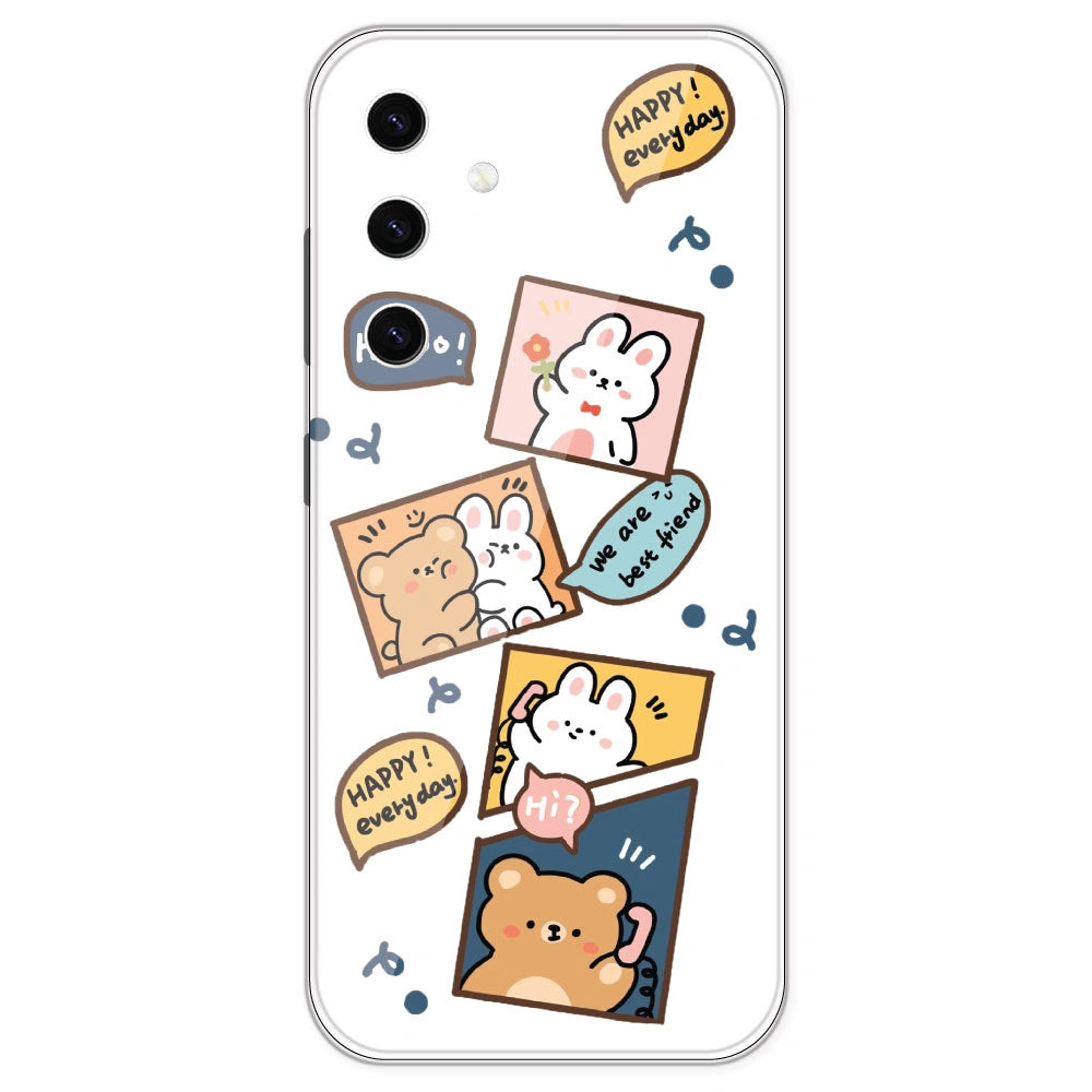 Happy Rabit And Bear - Clear Printed Silicone Case For Samsung Galaxy S23 Plus