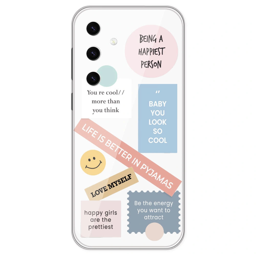 Be Happy - Clear Printed Silicone Case For Samsung Galaxy S23 Plus
