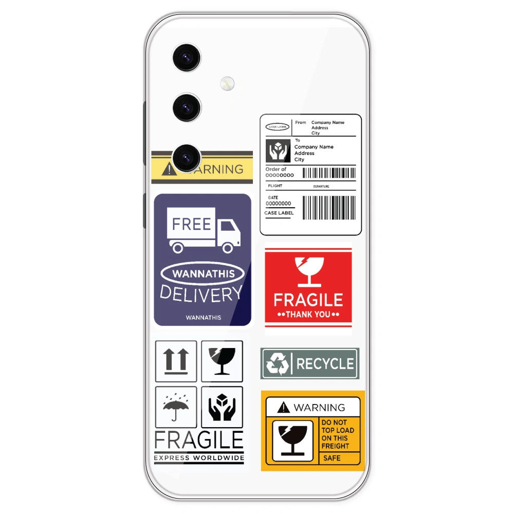 Caution Labels - Clear Printed Silicone Case For Samsung Galaxy S23 Plus