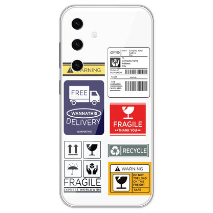 Caution Labels - Clear Printed Silicone Case For Samsung Galaxy S23 Plus