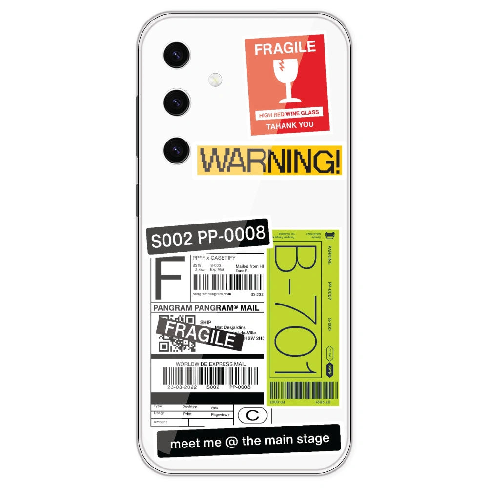 Fragile Labels - Clear Printed Silicone Case For Samsung Galaxy S23 Plus
