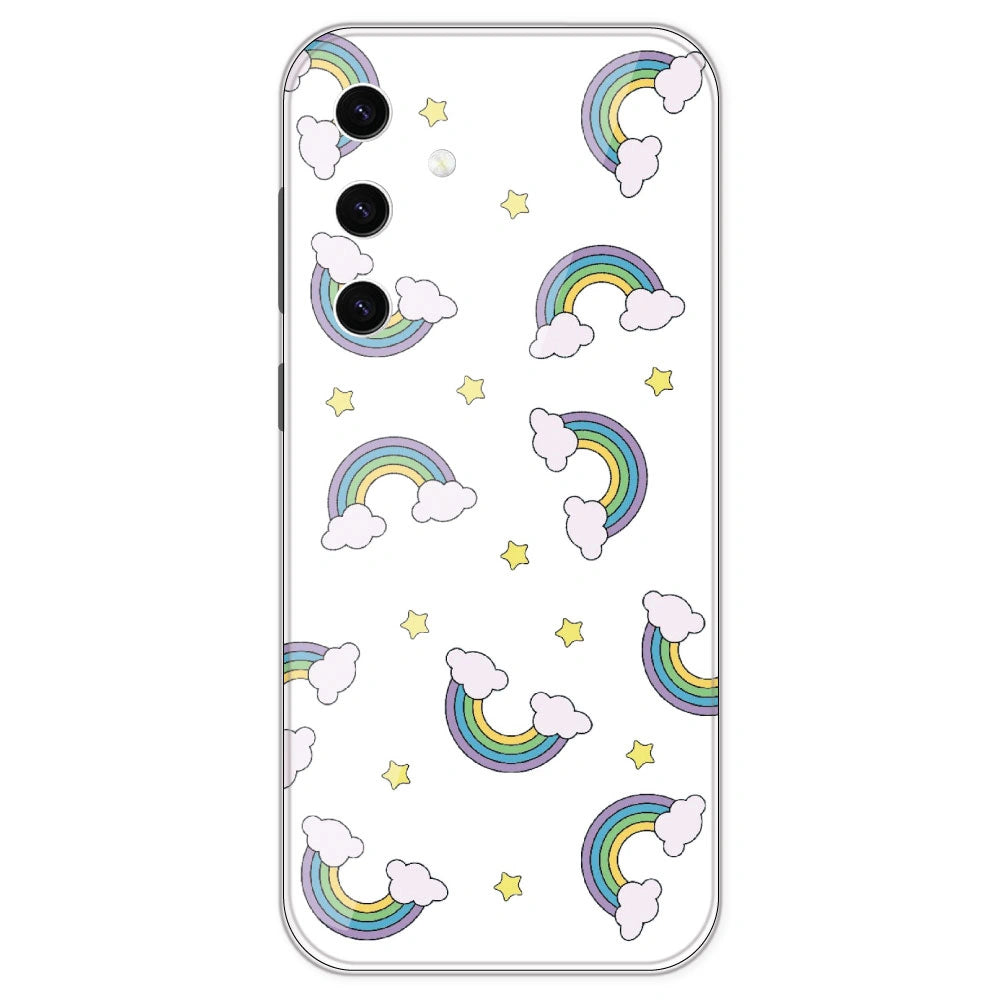 Rainbow With Clouds - Clear Printed Silicone Case For Samsung Galaxy S23 Plus