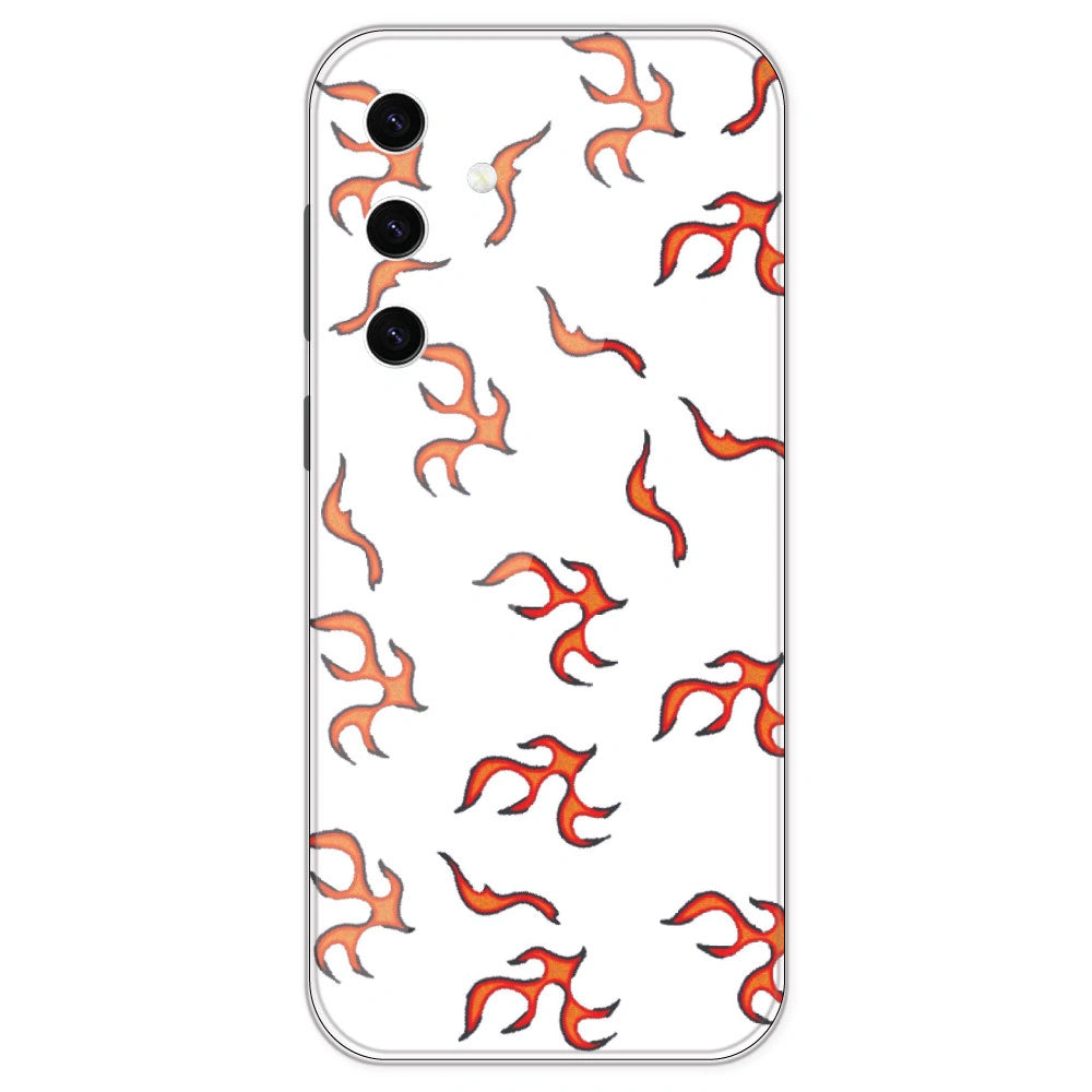 Orange Mini Flames - Clear Printed Silicone Case For Samsung Galaxy S23 Plus