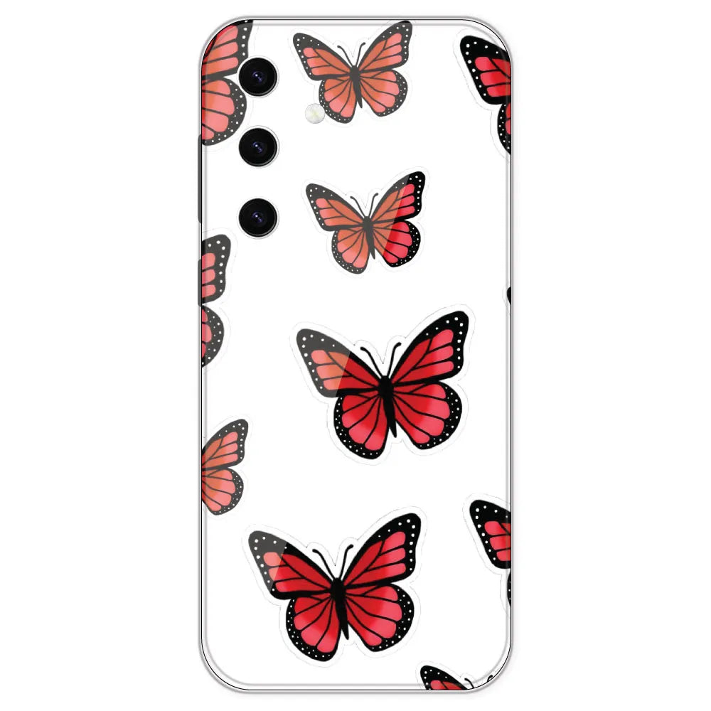 Red Butterfly - Clear Printed Silicone Case For Samsung Galaxy S23 Plus