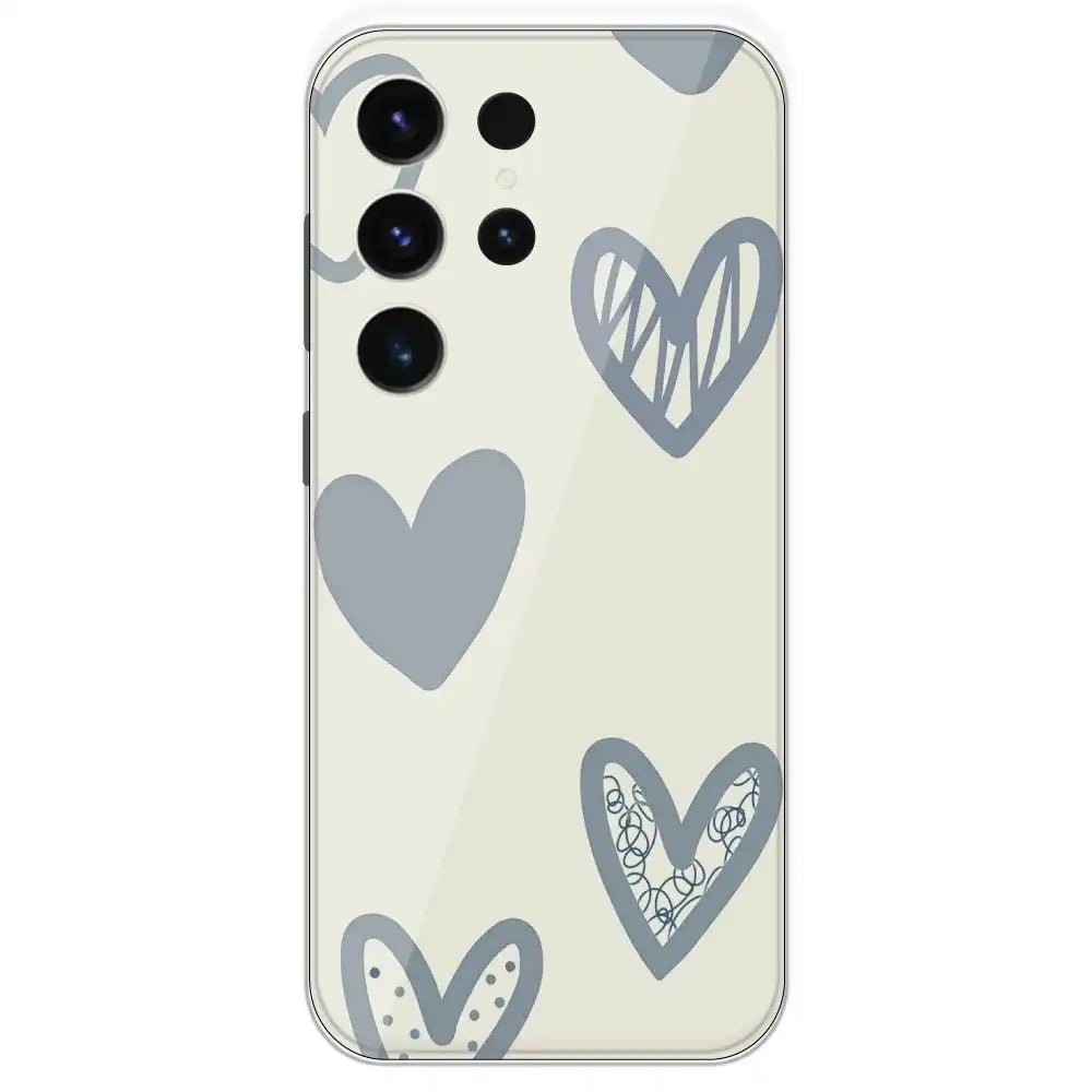 Light Blue Hearts - Printed Silicone Case For Samsung Galaxy S23 Ultra