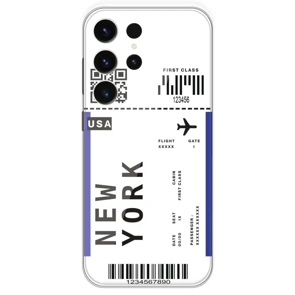 New York Ticket - Clear Printed Silicone Case For Samsung Galaxy S23 Ultra