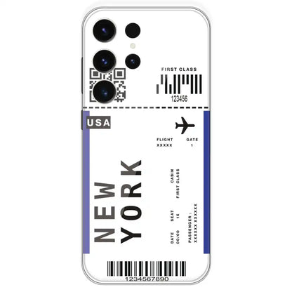 New York Ticket - Clear Printed Silicone Case For Samsung Galaxy S23 Ultra