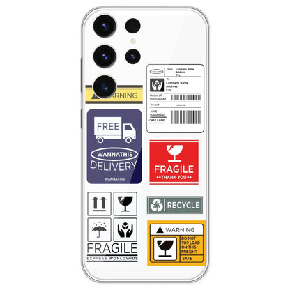 Caution Labels - Clear Printed Silicone Case For Samsung Galaxy S23 Ultra