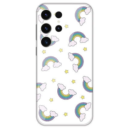 Rainbow With Clouds - Clear Printed Silicone Case For Samsung Galaxy S23 Ultra