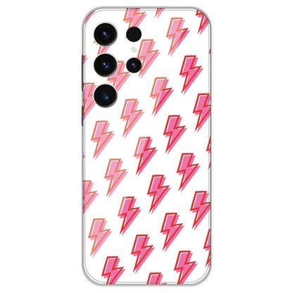 Pink Lightning Bolts - Clear Printed Silicone Case For Samsung Galaxy S23 Ultra