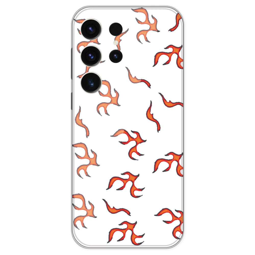 Orange Mini Flames - Clear Printed Silicone Case For Samsung Galaxy S23 Ultra