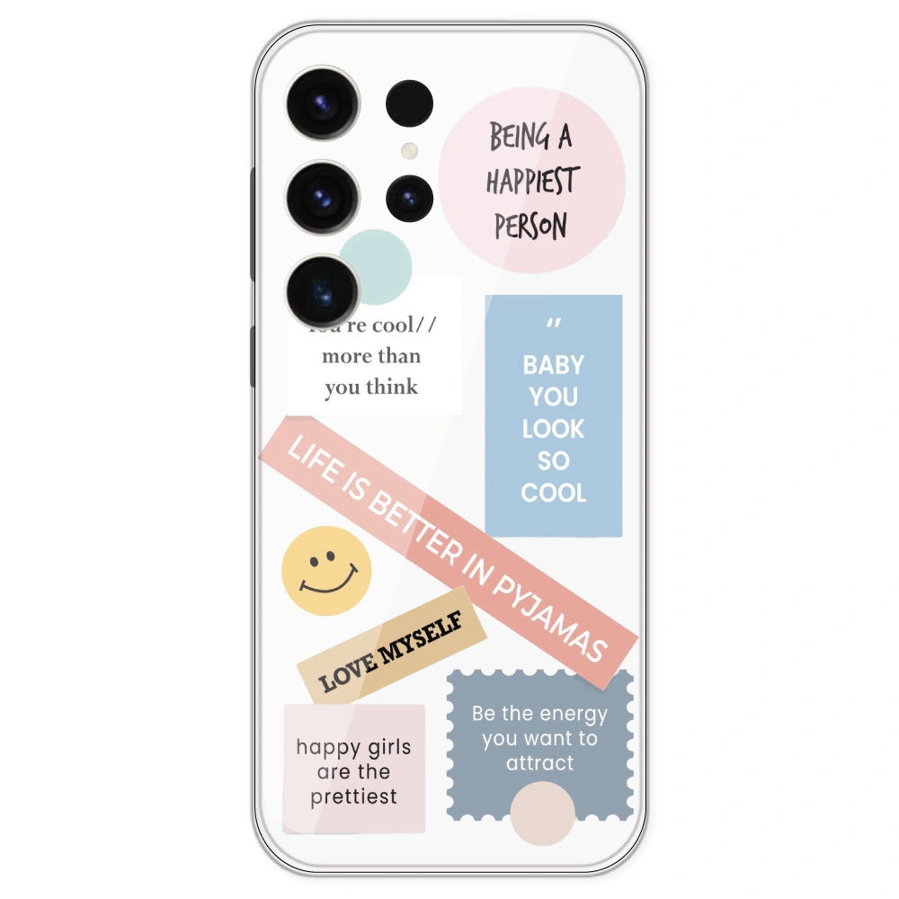 Be Happy - Clear Printed Silicone Case For Samsung Galaxy S23 Ultra