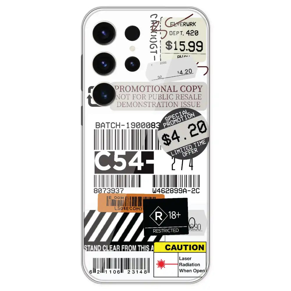Labels - Clear Printed Silicone Case For Samsung Galaxy S23 Ultra