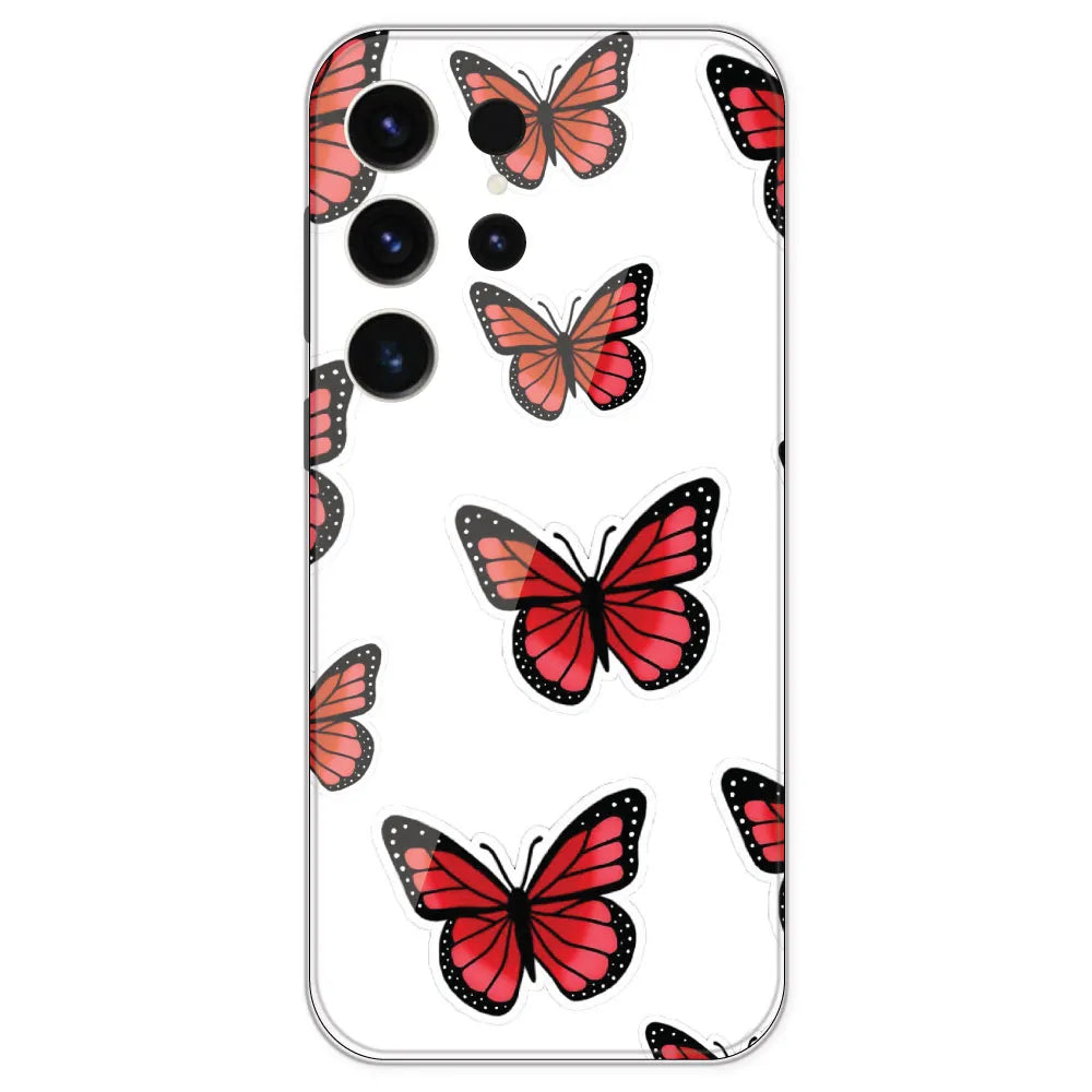 Red Butterfly - Clear Printed Silicone Case For Samsung Galaxy S23 Ultra