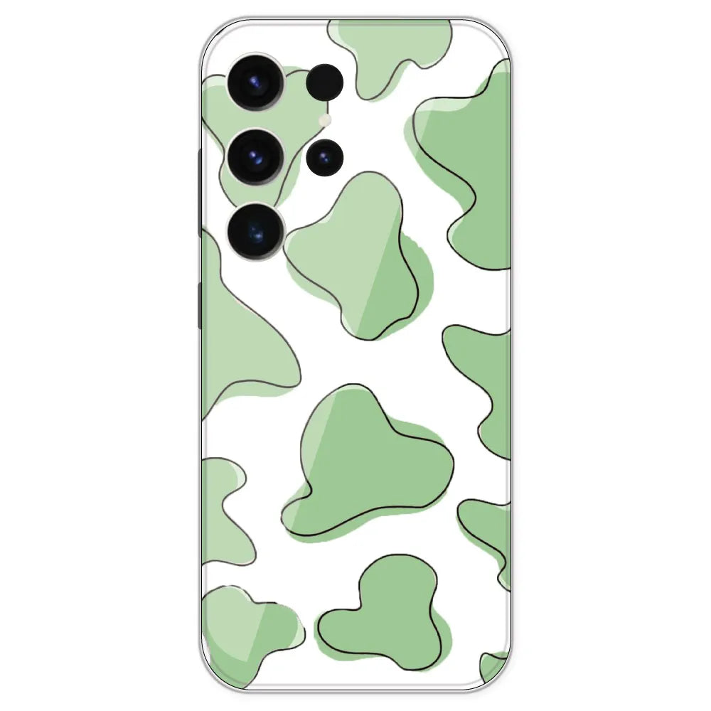 Green Cow Print - Clear Printed Silicone Case For Samsung Galaxy S23 Ultra