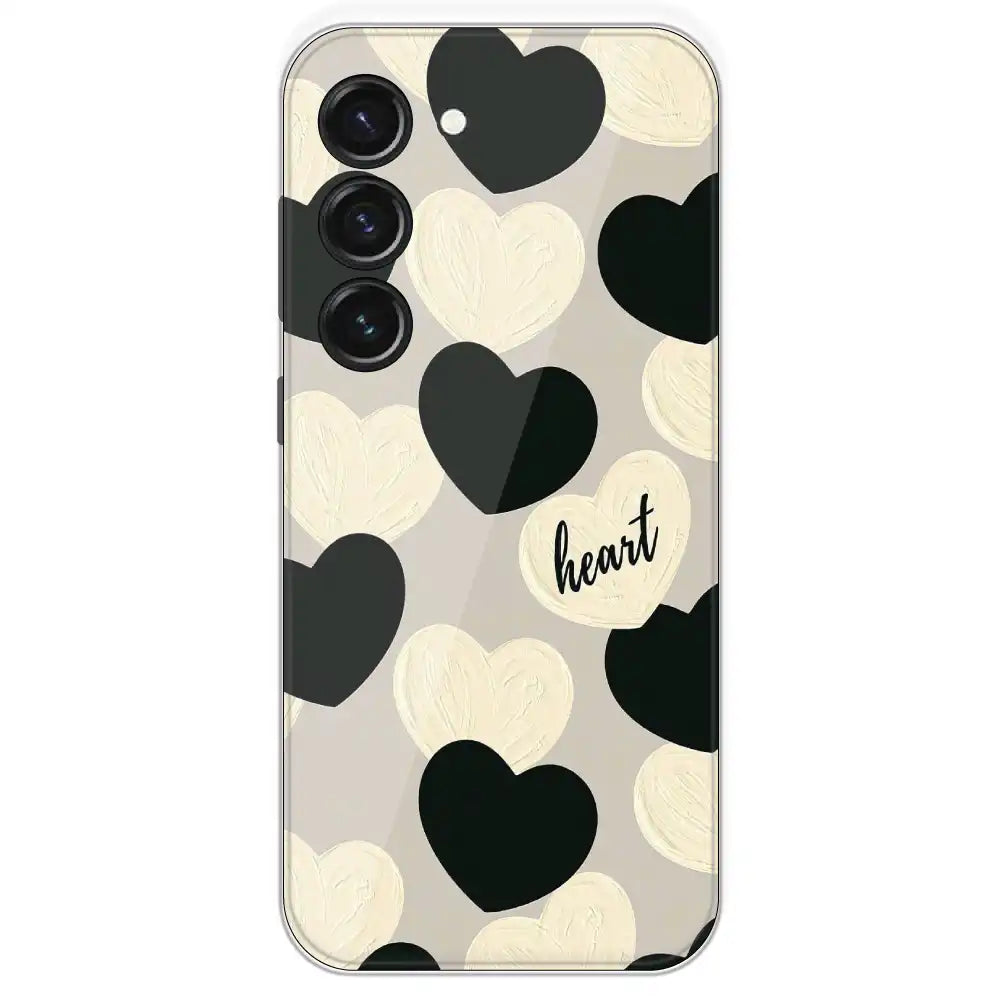 Black And White Heart - Printed Silicone Case For Samsung Galaxy S23