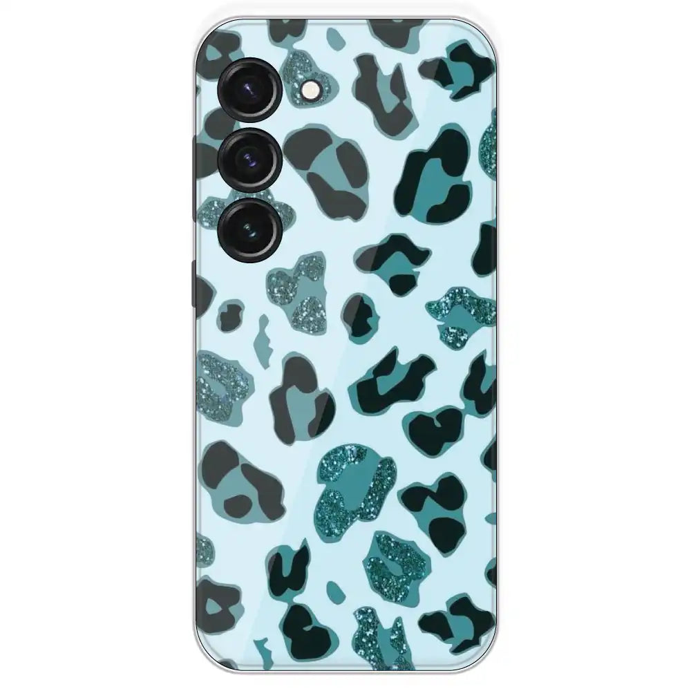 Blue Leopard Glitter Print - Printed Silicone Case For Samsung Galaxy S23