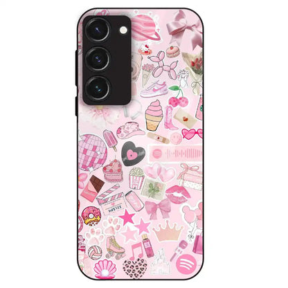 Pink Pop Aesthetic Collage - Glass Case For Samsung Galaxy S23