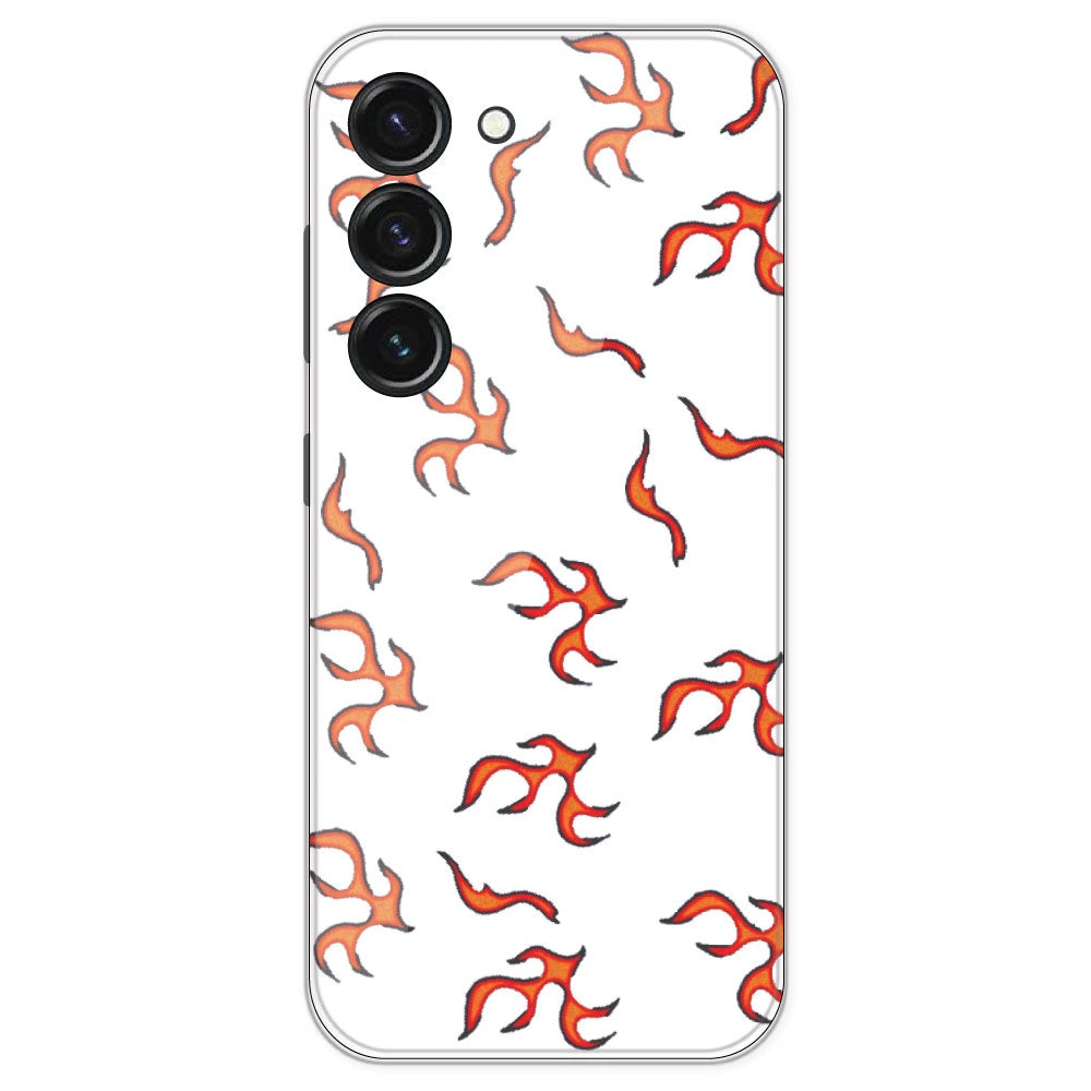 Orange Mini Flames - Clear Printed Silicone Case For Samsung Galaxy S23